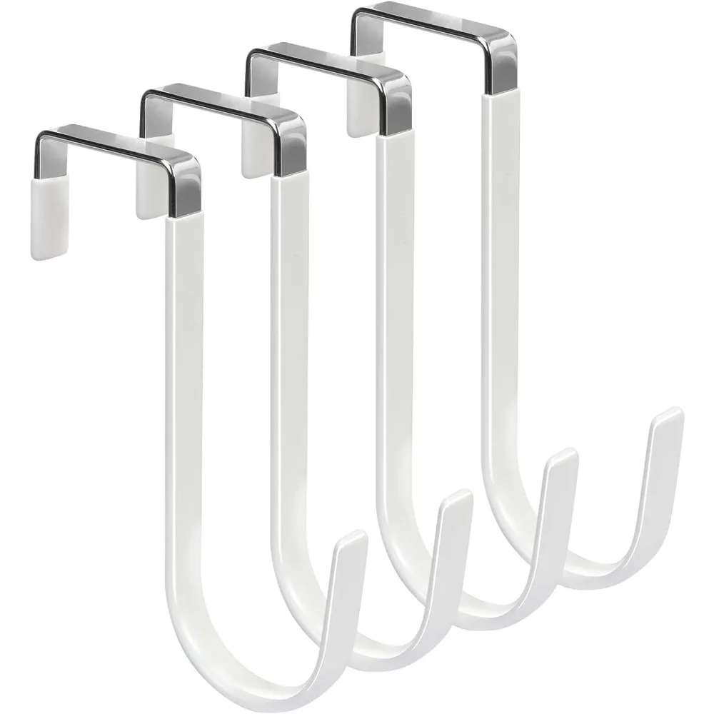 Over the Door Hooks 4 Pack Hangers Hooks Rubber Prevent Scratches Heavy Duty Organizer Bedroom Hanging Clothes Storage Holder