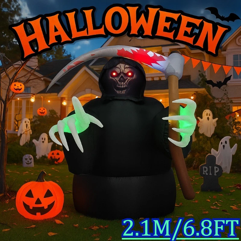

6.8FT Inflatables Toys Halloween Decorations Grim Reaper with Build-in LEDs Blow Up for Party Holiday Outdoor Garden Decorations