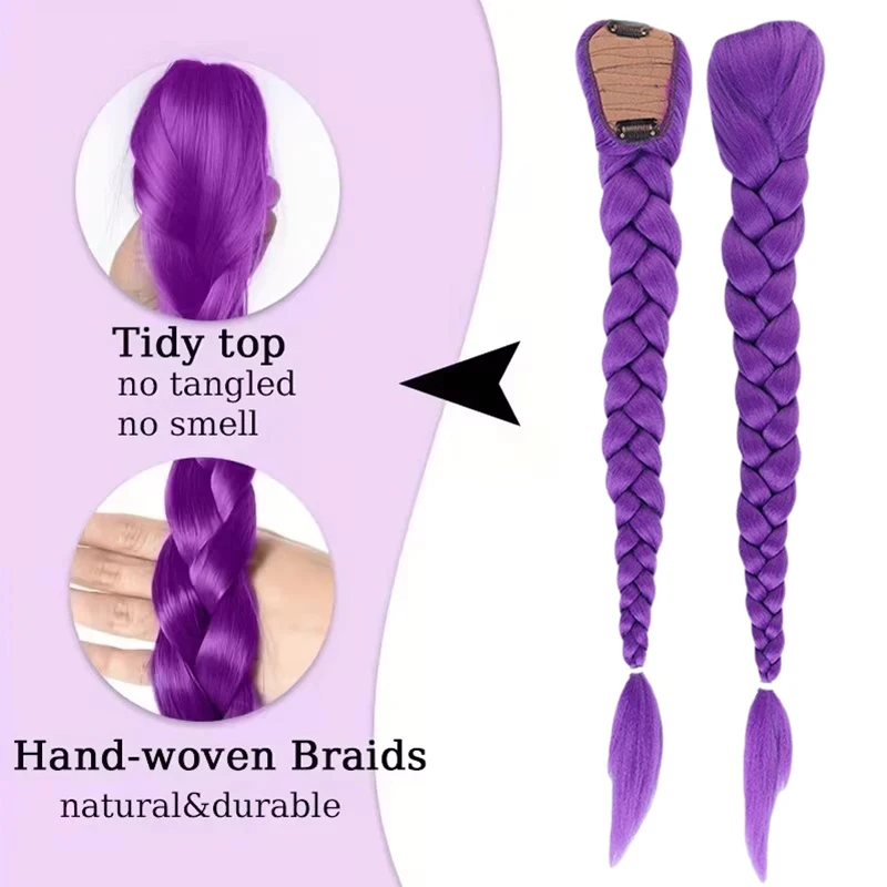 Anime Character Purple Braided Hair Ponytail Women Cosplay Costume 26inch Long Purple Braids Ponytail Wig with Clips - view 4