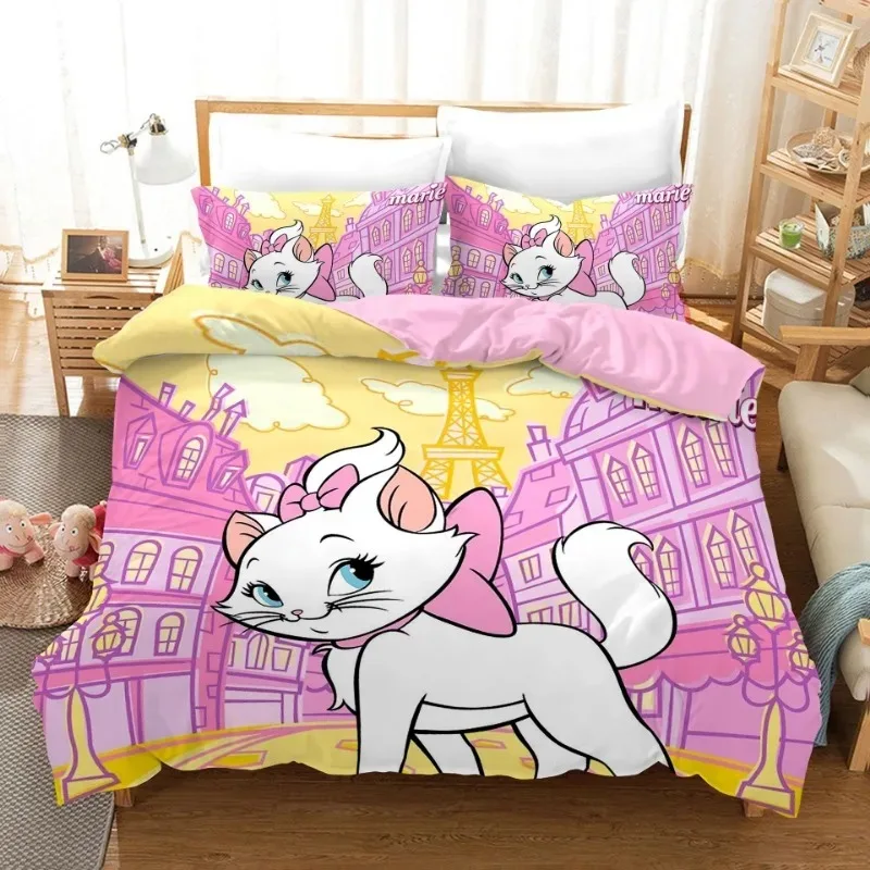 

Disney Marie Cat Bedding Set Soft Comforter Cover With 1/2pcs Pillow Shams For Kids Adults Microfiber The Aristocats Quilt Cover