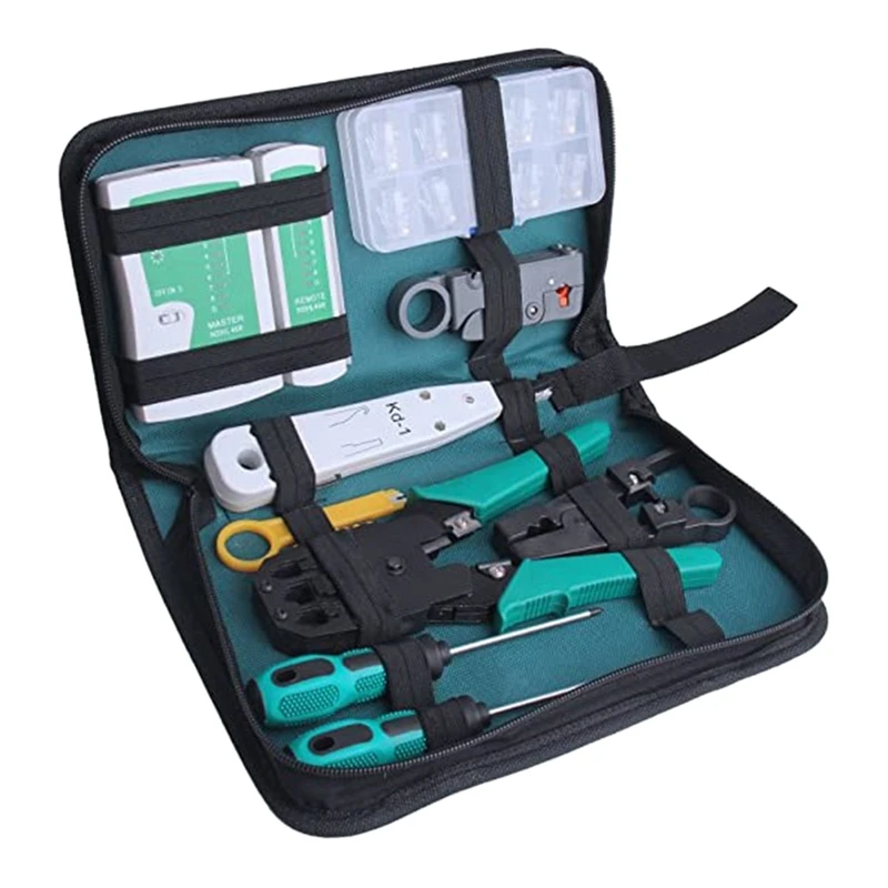 11Pcs Network Tester Network Cable Clamp Combination Kit Crimping Pliers Stripper Portable Network Repair Tool