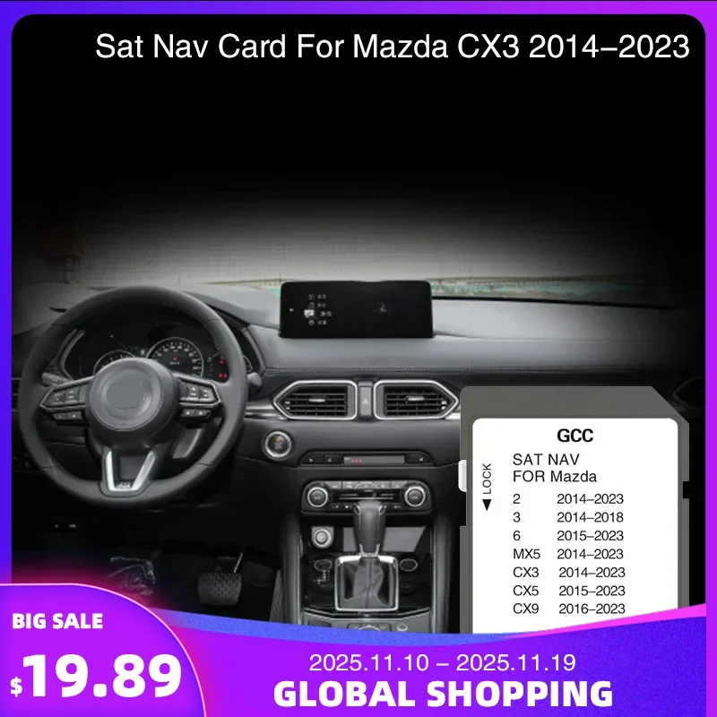 

Sat Nav Card for Mazda CX3 Car from 2014 to 2023 Cover Lebanon Morocco Oman Qatar Saudi Arabia United Arab Emirates