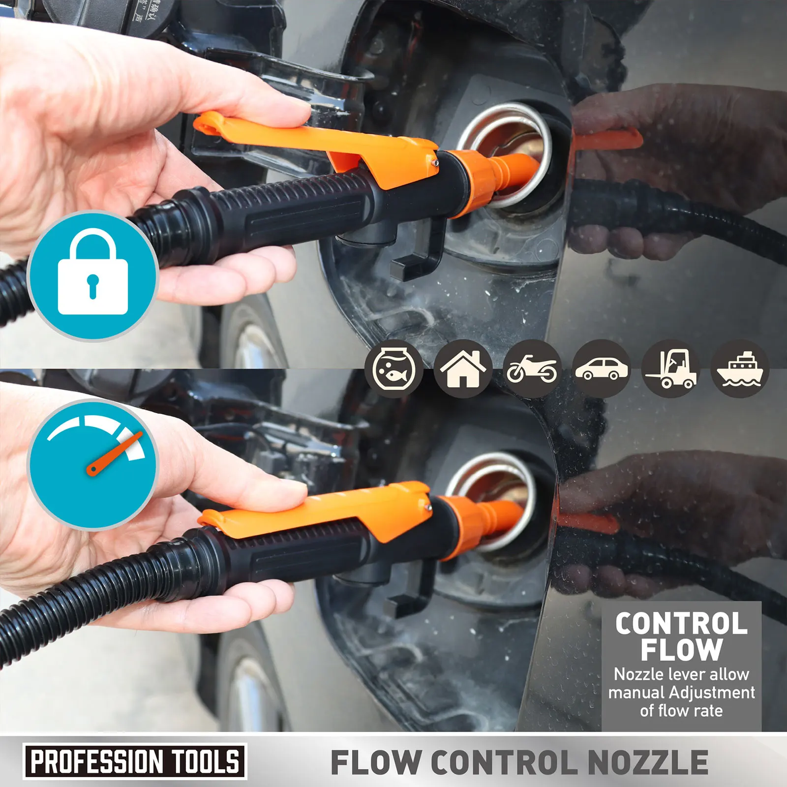 Pompa Transfer Cairan Bertenaga Baterai dengan Nozzle Kontrol Aliran 2.4 Galon Per Menit untuk Bensin Diesel