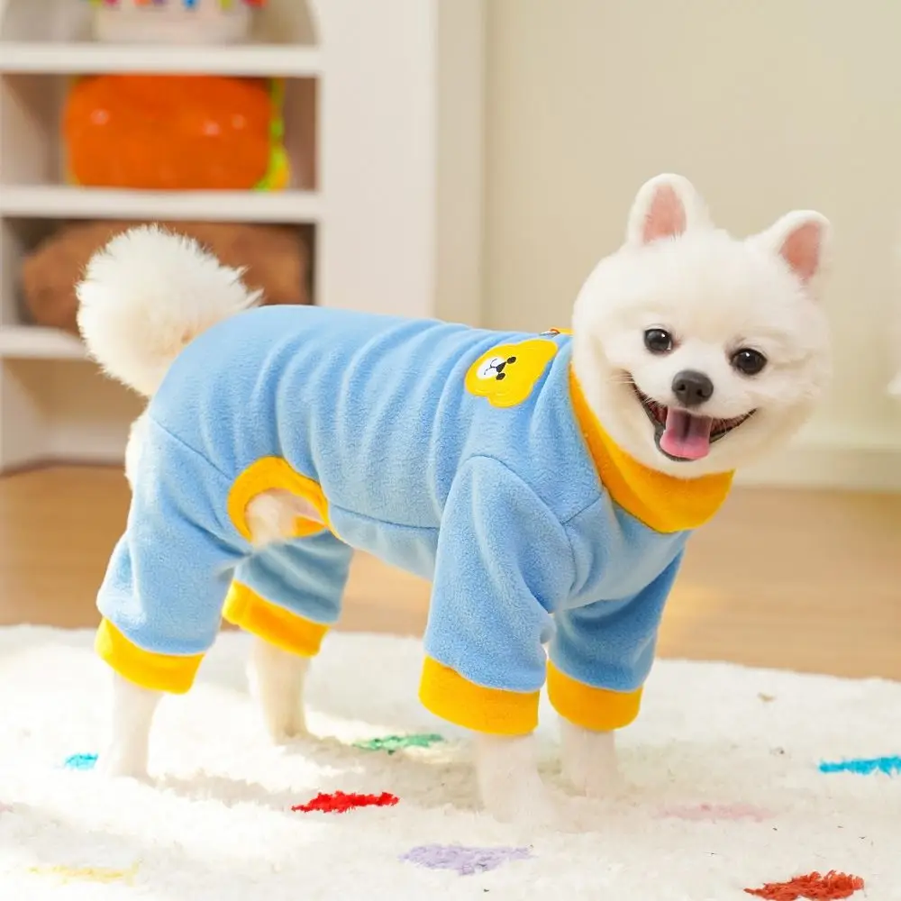 Bear Pattern Plush Dog Jumpsuit Comfortable Colorful Warm Dog Pajamas Pet Base Shirt with D Ring Dog Four Legged Clothing