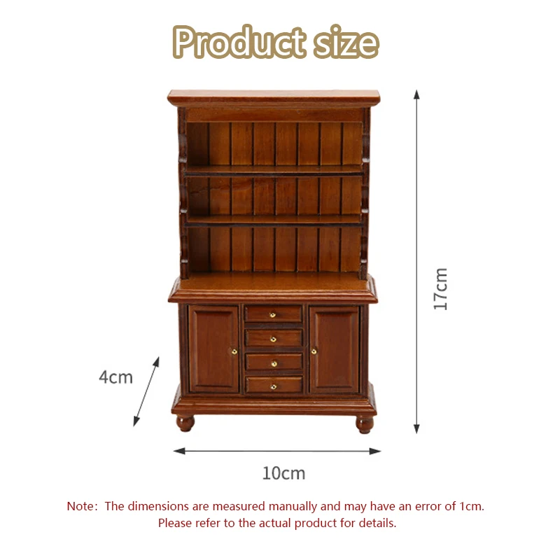 1:12 Scale miniature cupboard bookshelf classic wooden mini storage hutch kitchen dollhouse bookcase wood cabinet home figurines