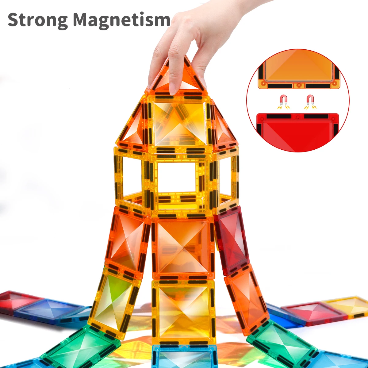 Romboss Colorful Diamond Surface Magnetic Building Block Toy for Kids Big Size Magnetic Tiles Sets Montessori Educational Toys