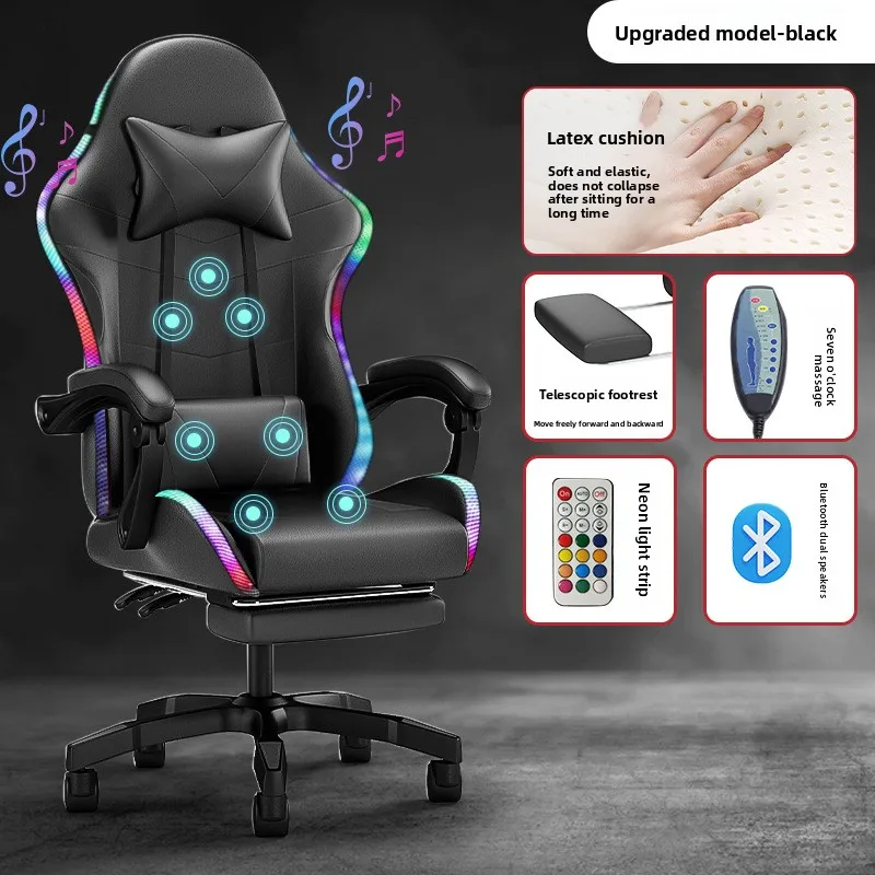 E-sports Chair Lights Bluetooth Speaker LED Display Gaming Chair Anchor Chair Massage Chair Reclining Backrest Chair Black