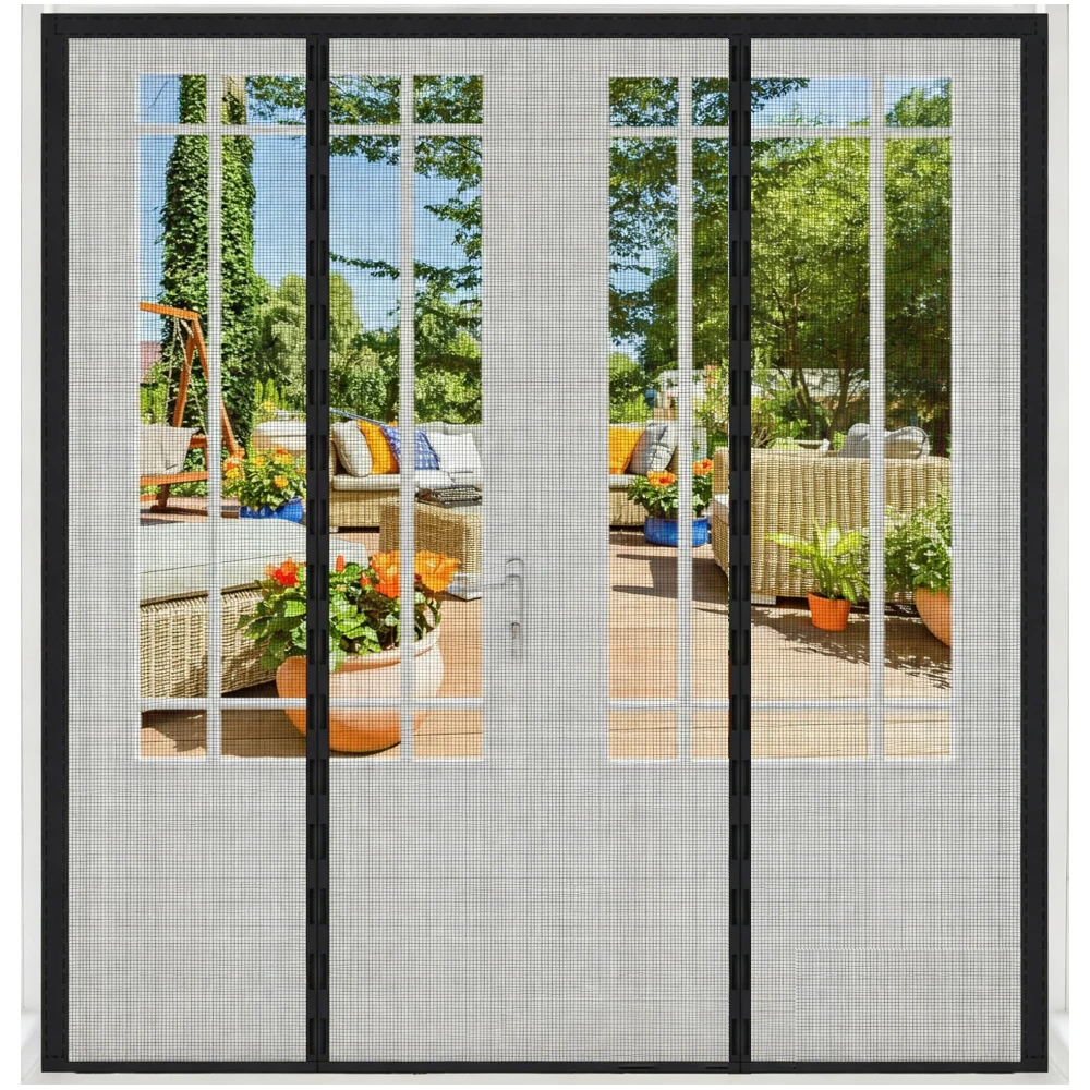 Magnetic Screen Door Double-Sided Side Opening Reinforced Mesh Keep Bugs Out for Front/Back Patio Doors Pets Friendly Closure