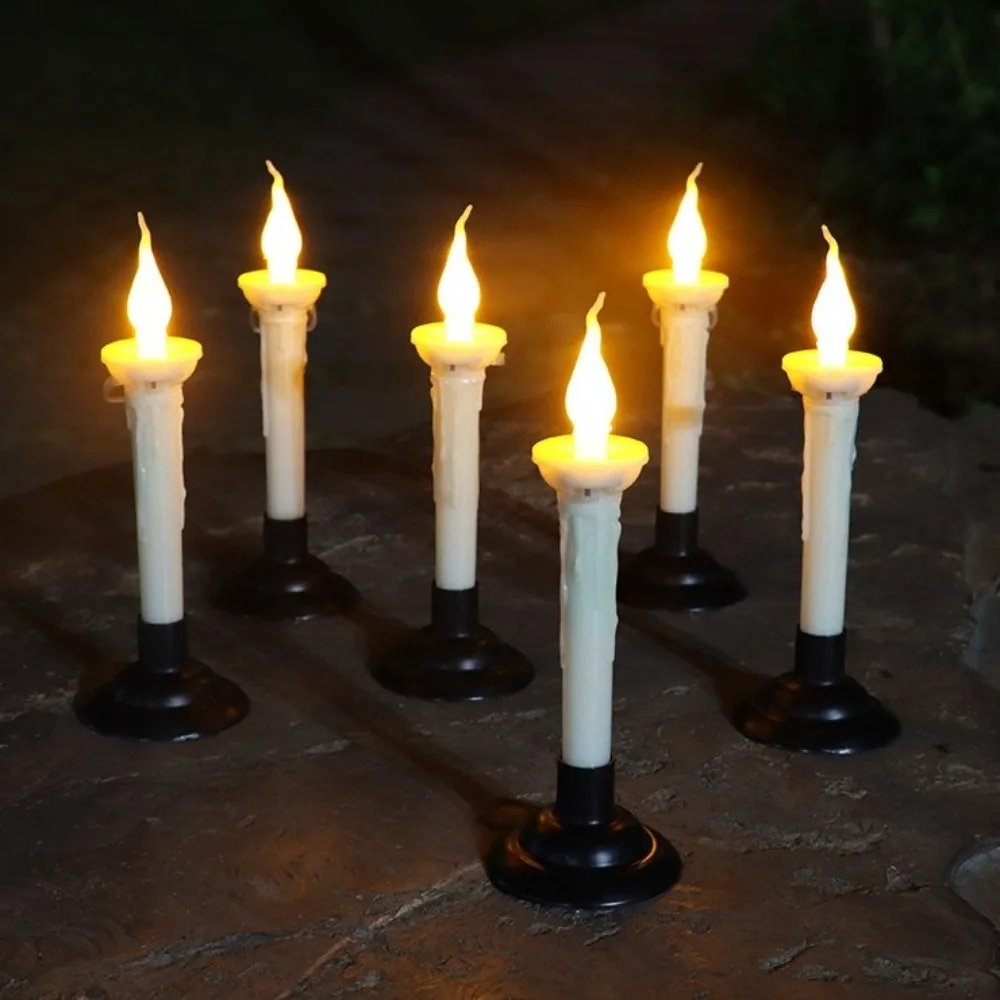 4/6pcs Halloween Solar Candle Lights 2 in 1 Rainproof Desktop Candle Lamp Flameless Home Landscape Decoration Lawn Light