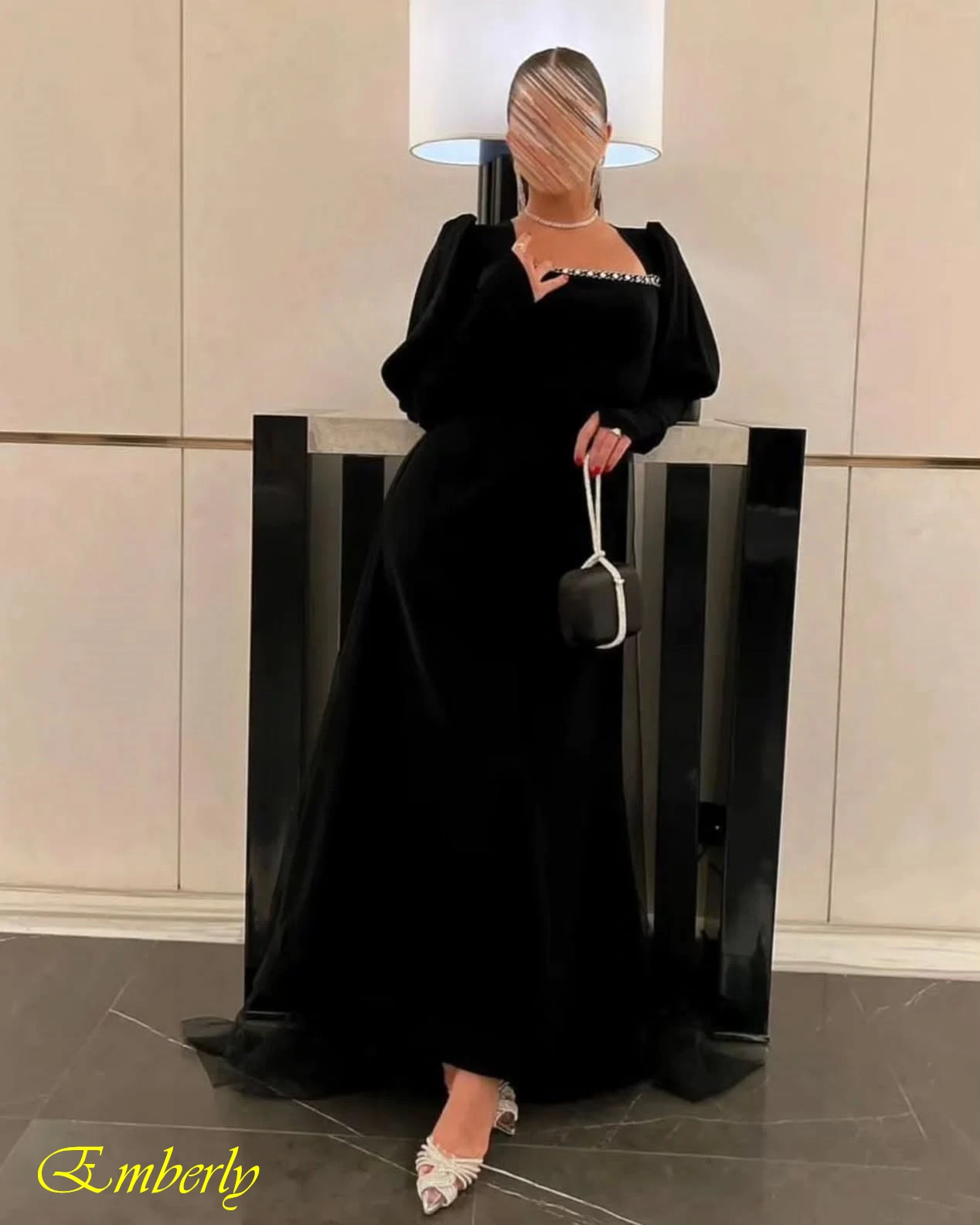Customized Black Jersey Prom Dresses Mermaid Long Sleeves Homecoming Gowns Elegant Square Collar Saudi Arabia Evening Dress