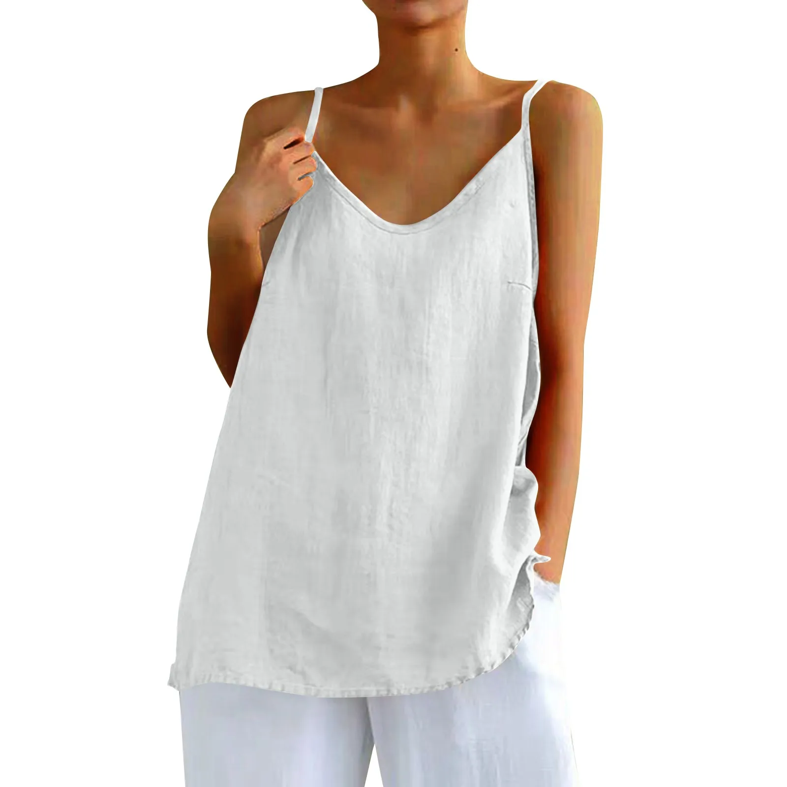 Women\'s tops sexys Cotton Linen Camisole Vest Summer Loose Sleeveless Versatile Bottom Top solid color blouse classic camisetas