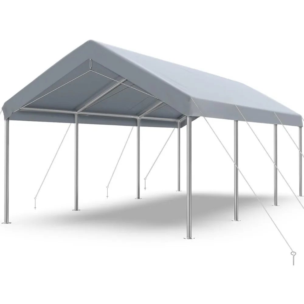 

10’x20’ Heavy Duty Carport Car Canopy Galvanized Car Boat Shelter with Reinforced Steel Cables-Silver Gray