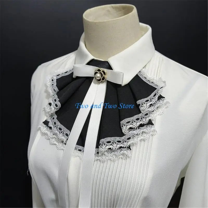HX6F Women's Lace False Collar Detachable Collar Blouse Half Shirts Collars Layered Ruffled Detachable Tie Costume Accessory