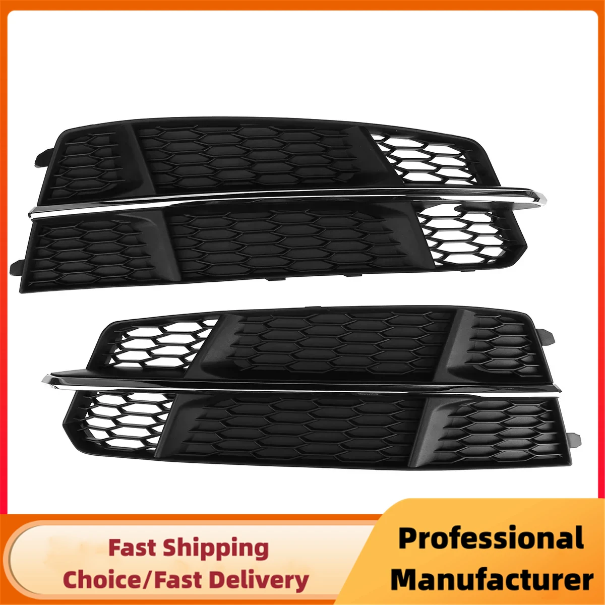 1Pair Car Fog Light Grille Cover For AUDI A6 C7 S-Line 2015-2018 Honeycomb Hex Cover Fog Lamp Grills