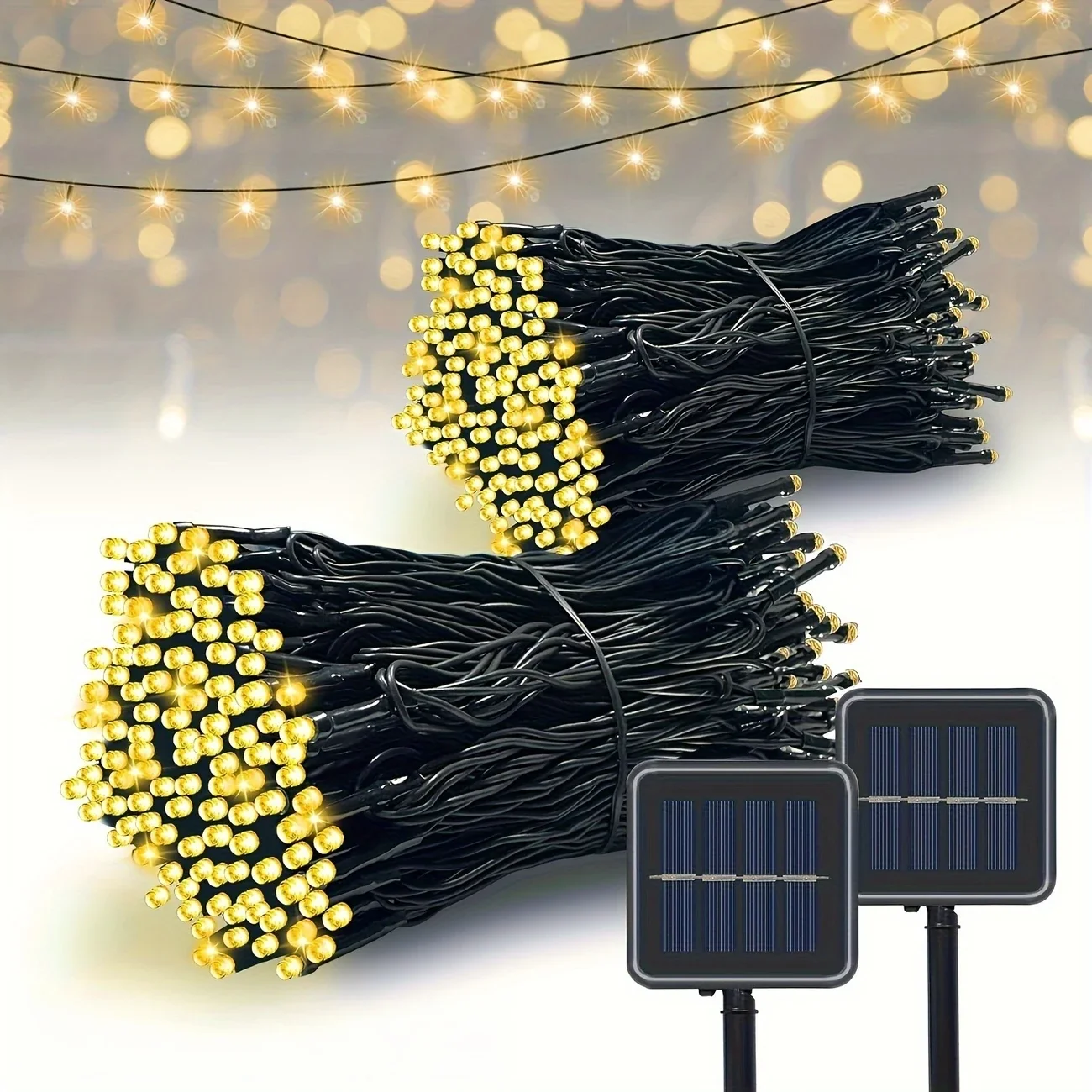 

5 - meter solar - powered LED string lights, with 20 warm - white bulbs, 8 lighting modes, IP65 waterproof, no wiring required,