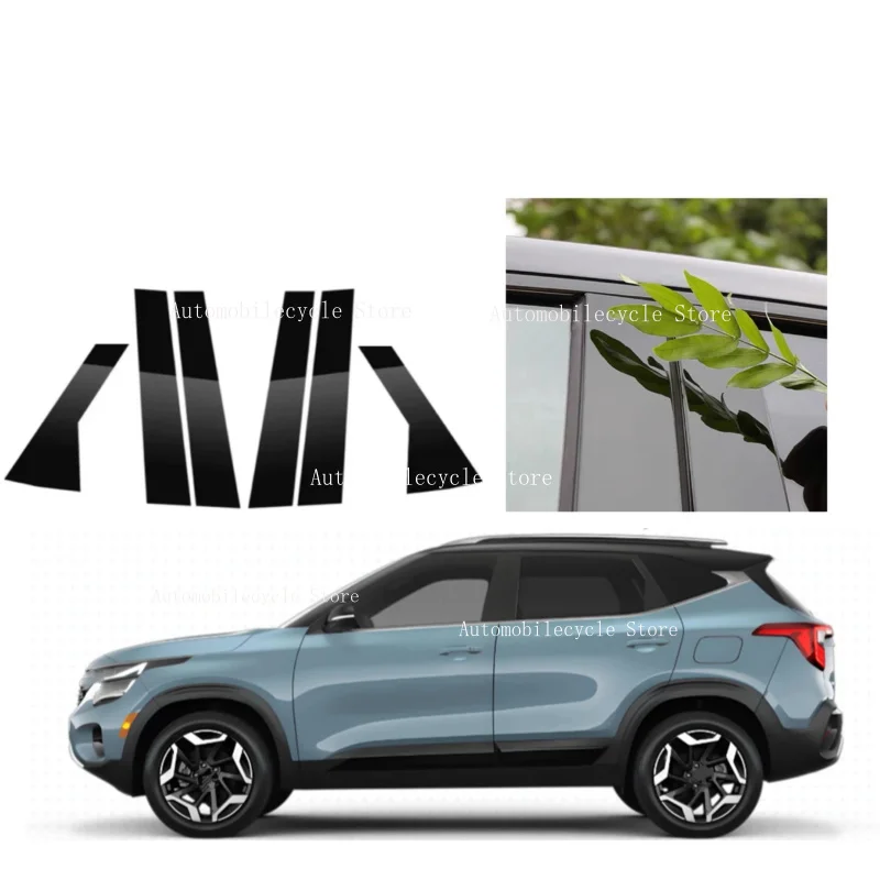 Car Door Pillar Posts Decal Window Sticker Trim Cover Fit For KIA Seltos 2020 2021 2022 2023 Accessories Decoration Glossy Black