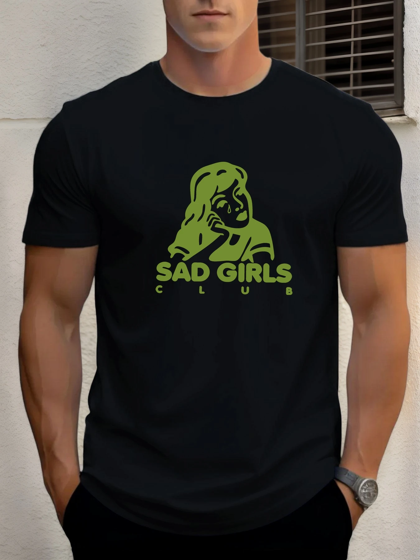 

Man Short Sleeve T-shirt SAD GIRLS CLUB Print Summer Round Neck Oversized Tee Casual Fashion High Quality Clothing