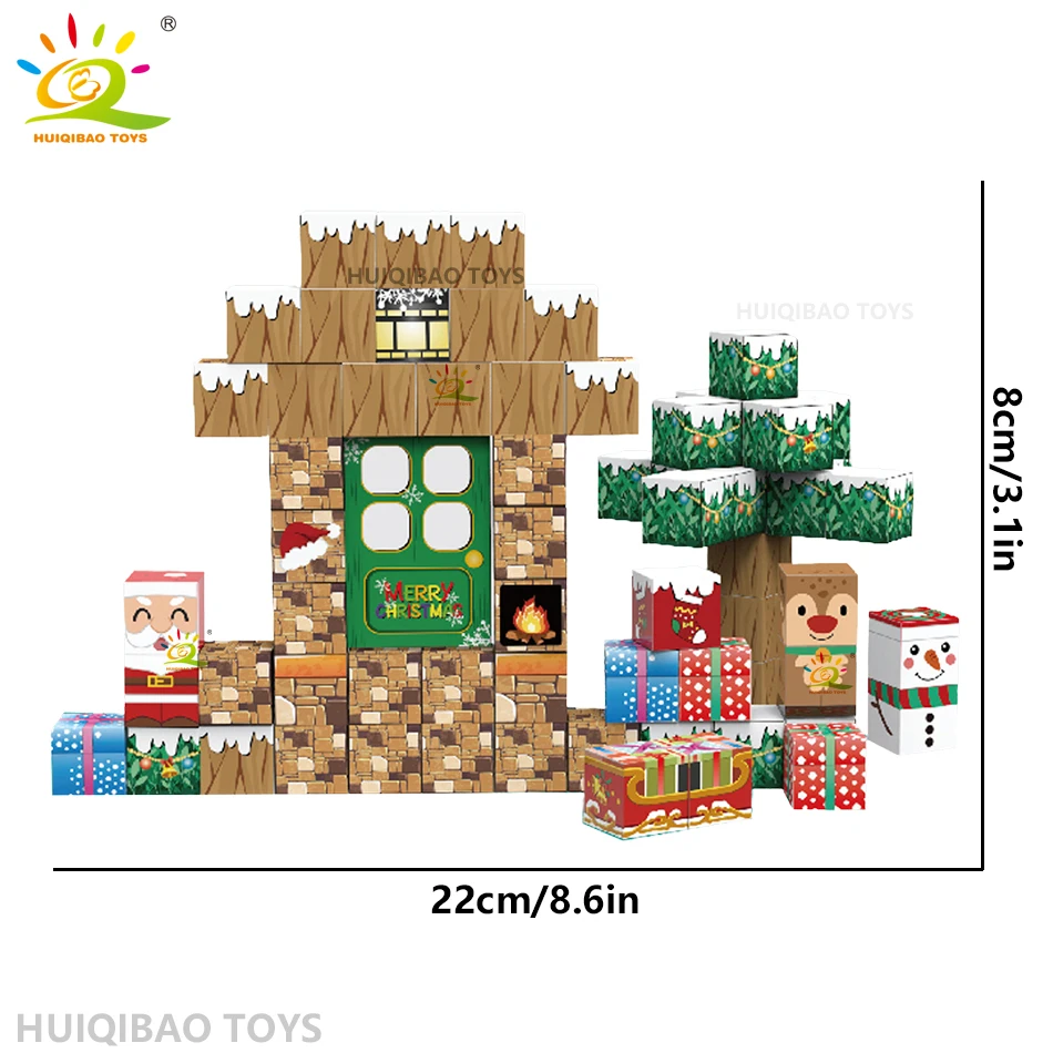 HUIQIBAO Christmas Magnetic Building Blocks DIY Santa Claus Mine World Set Magnet Building Cubes Toy for Children Adult Gift