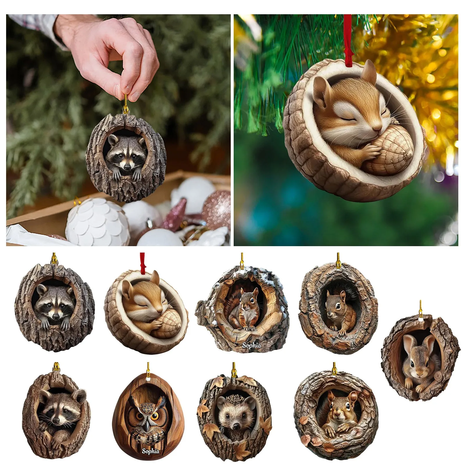 Animal Pattern 2D Acrylic Ornament For Christmas Tree Animal Decoration Seasonal Decor For Christmas Winter Garland for Stairs