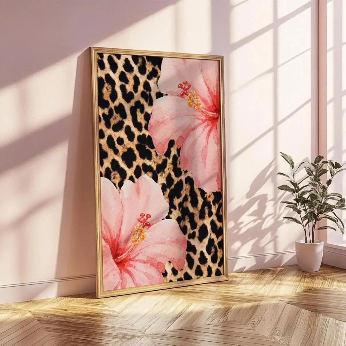 Flower Pink Cheetah Canvas Print Poster Vintage Hawaiian Aloha Animal Art Prints Home Decor 1/3pcs Funky Y2K Leopard Hibiscus