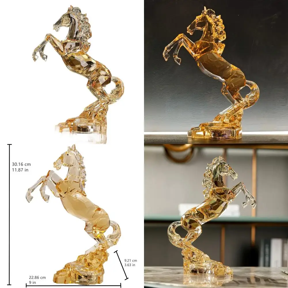 

9 Amber Acrylic Chinese Feng Shui Horse Statue, Glass Animal Figurine for Home & Table Decor Collection
