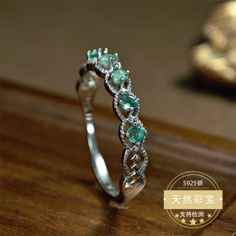 

Authentic 925 Silver Natural Emerald Gemstone Wedding Resizable Size Ring for Women Genuine Elegant Fine