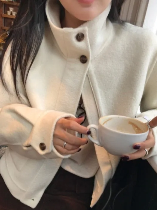 معطف صوفي من Ele Winter ort للنساء بتصميم جديد بياقة واقفة وملمس عالي الجودة ملابس خارجية عصرية Jaet #1