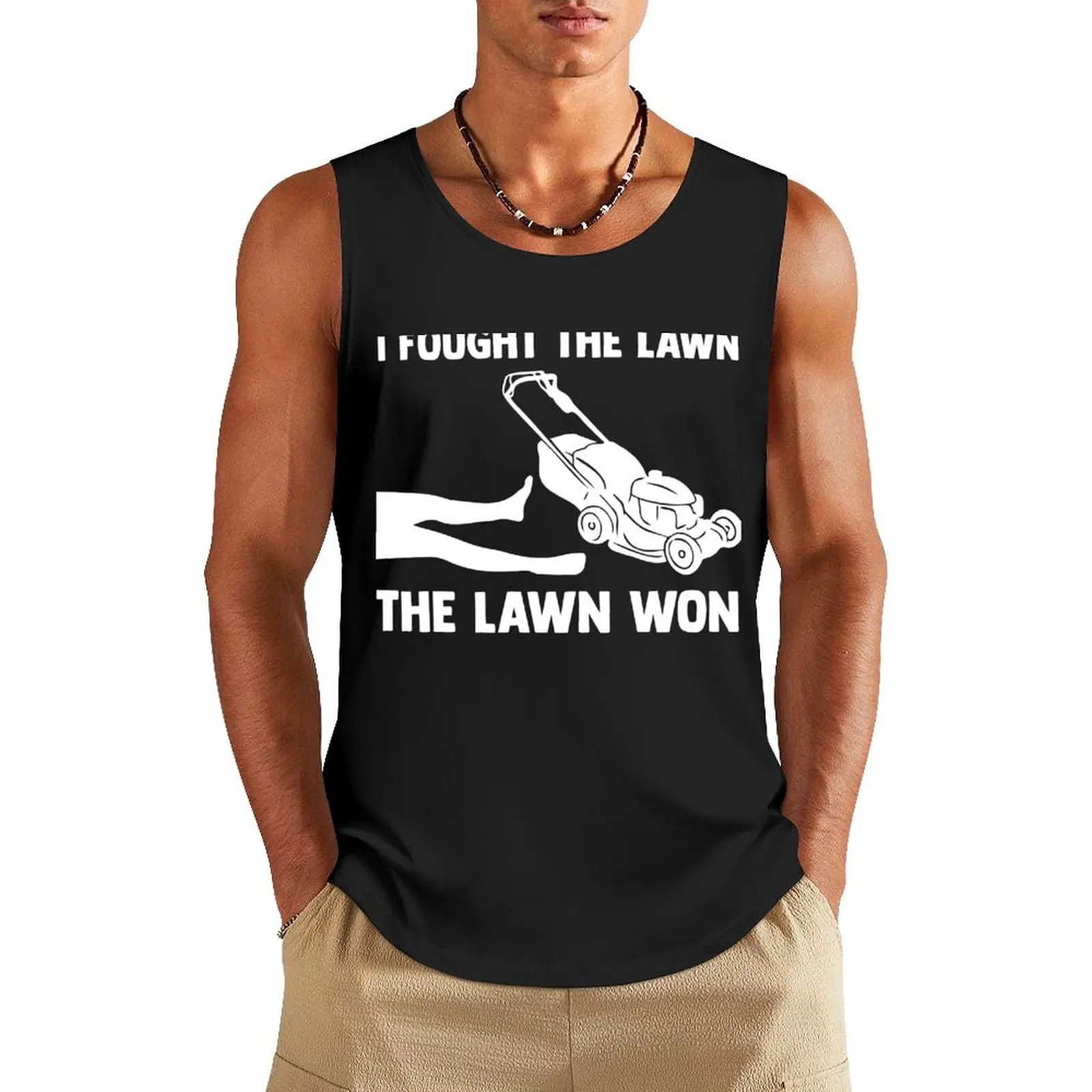 

I Fought The Lawn The Lawn Won Mower Mowing Tractor Tank Top cool things clothing men men clothing