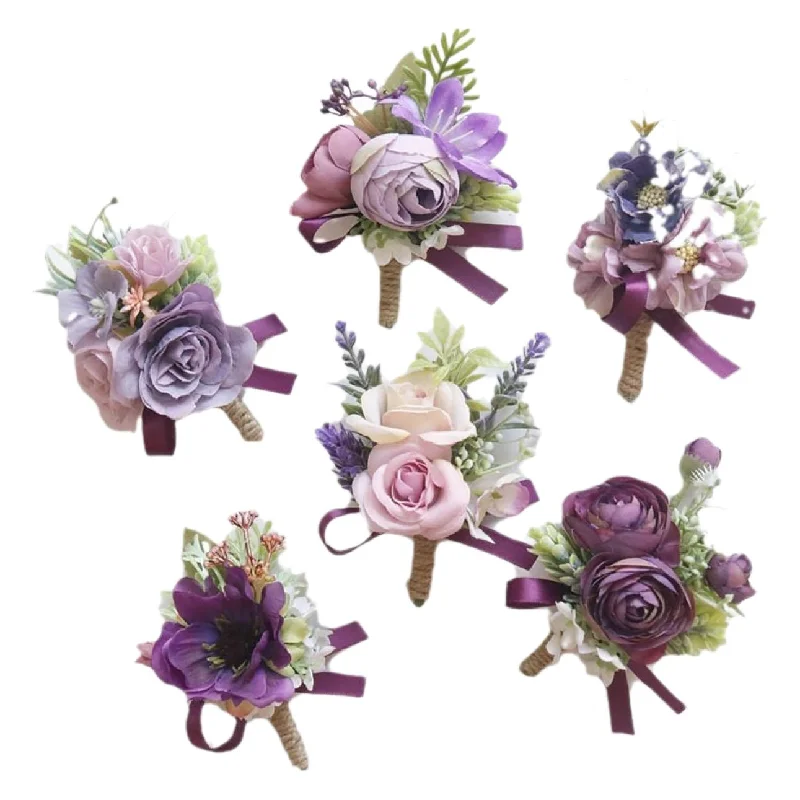 Corpetto da polso e fiore all'occhiello per matrimonio 2438Ramo di fiori da sposa fiore artificiale celebrazione aziendale apertura ospite viola