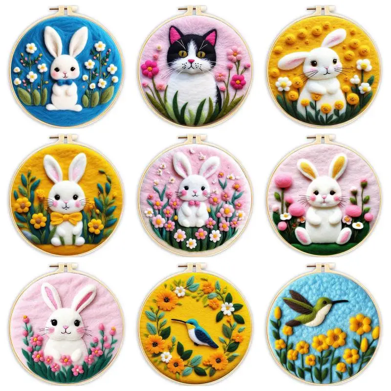 

Rabbit Bird Wool Felt Painting Needle Felt Starter Kits Needle Felt Supplies For Adults Wool Needle Felt Set With Wool Bag Craft