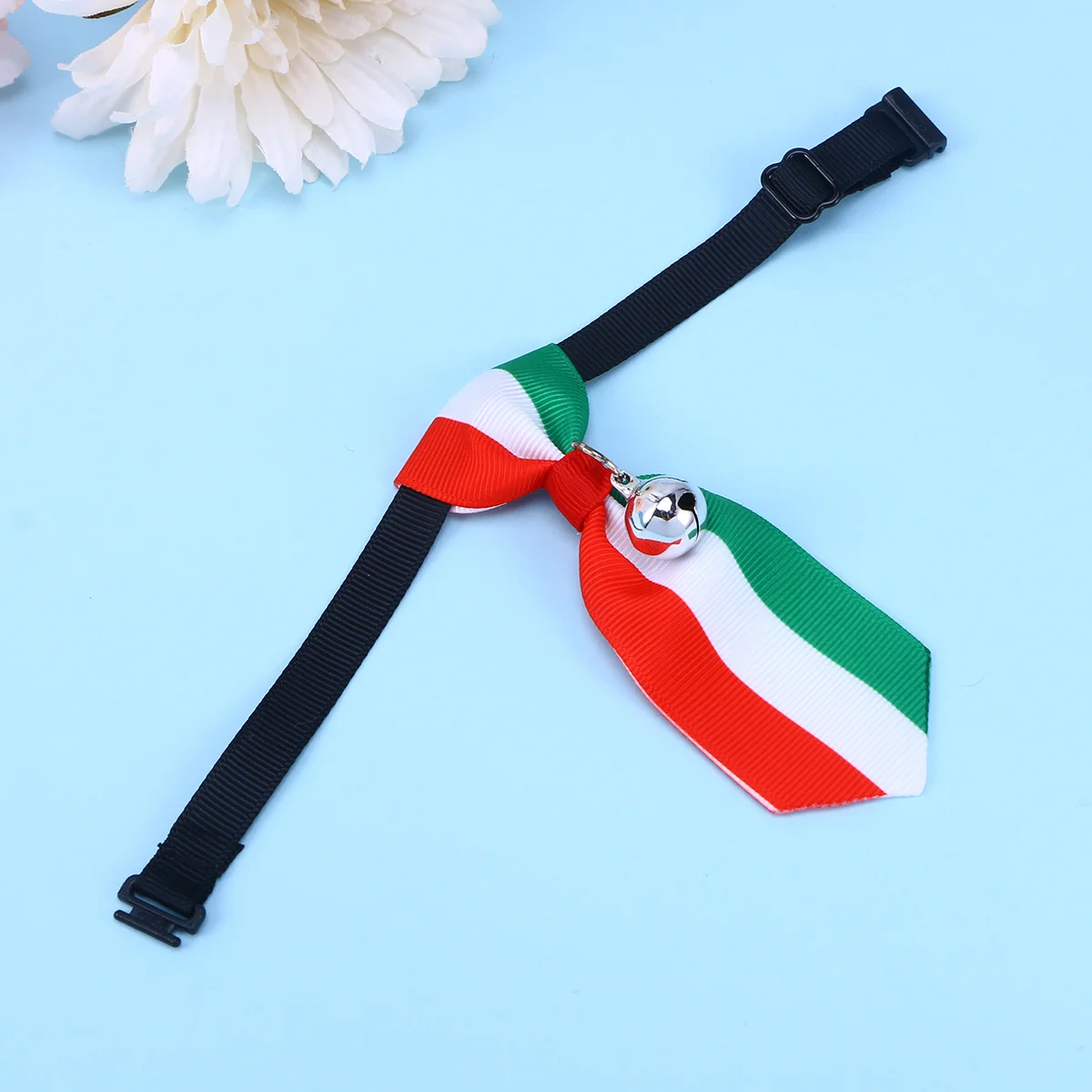 

Small Dog Cat Collar Necktie Bell Adjustable Xs Size for Christmas Parties Red White Green Stripe Collar Necktie