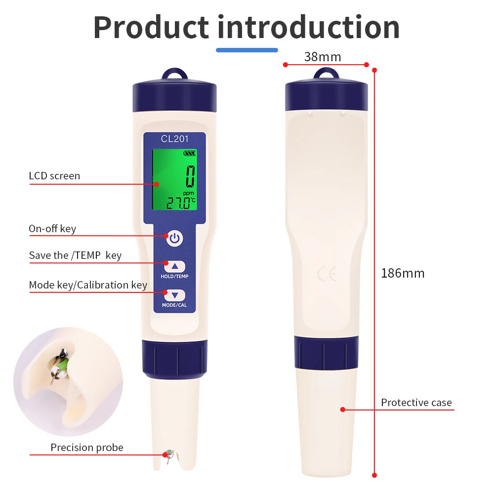 5-in-1-Chlormessgerät PH-Messgerät ORP H2 Temp Cl2 Detektor Wasserqualitätsmonitor Testwerkzeug Filter für Schwimmbad SPA Wasser – Detail 34