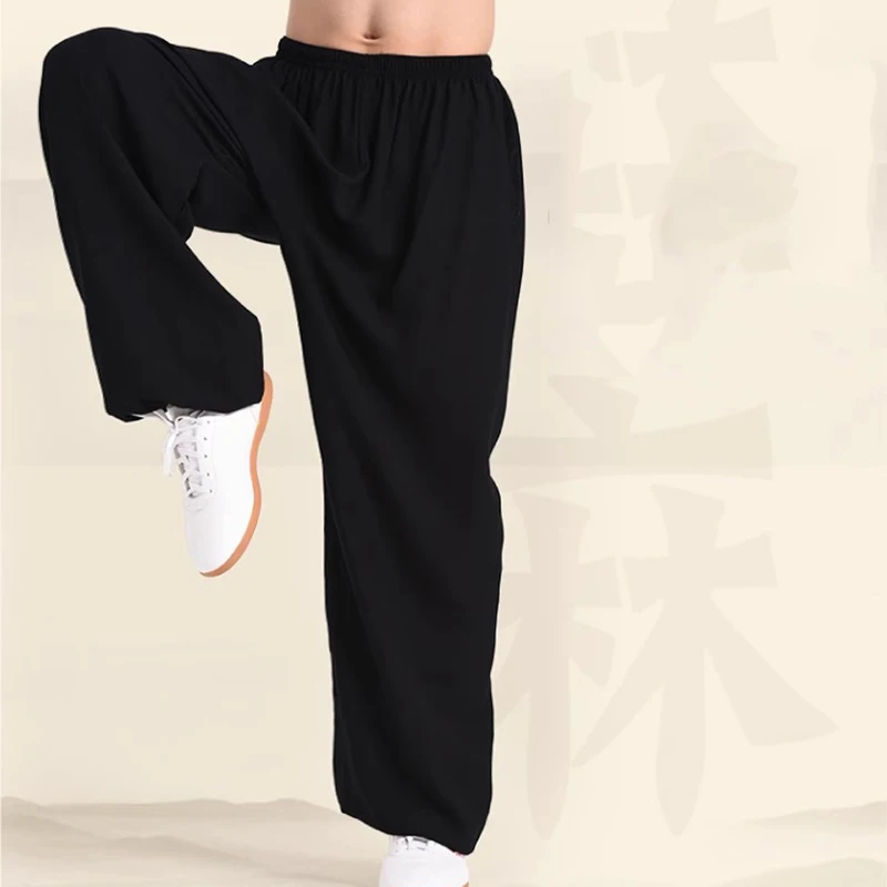 Tai Chi Pants Kung Fu Martial Art Pants Yoga Pant Linen and Polyester Yoga Pants Trousers Taiji Elastic Waist Lounge Pant for Su