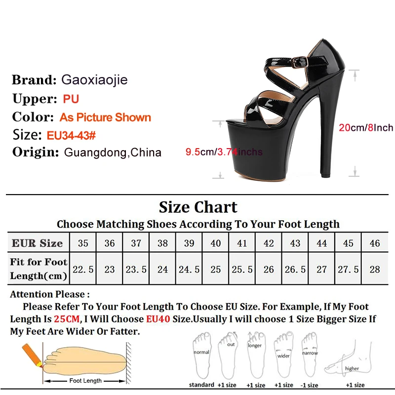 20CM Super High Heels Nightclub Platform Sandals For Ladies Plus Size 43 Women Buckle Strap Stilettos Summer Catwalk Party Shoes