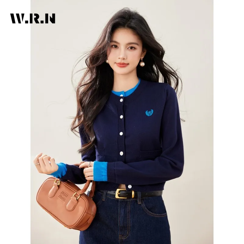 

Women Fashion Casual O-Neck Knitted Long Sleeve Cardigans 2025 Autumn Vintage Patchwork T-Shirts Single Breasted Ladies Sweater