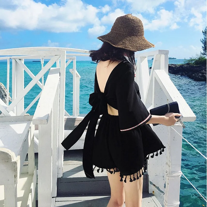 

Сексуальный цельный купальник с бантом для миниатюрных фигур, для пляжных фотосессий, с высокой талией, А-силуэт, V-образный вырез, короткий рукав.