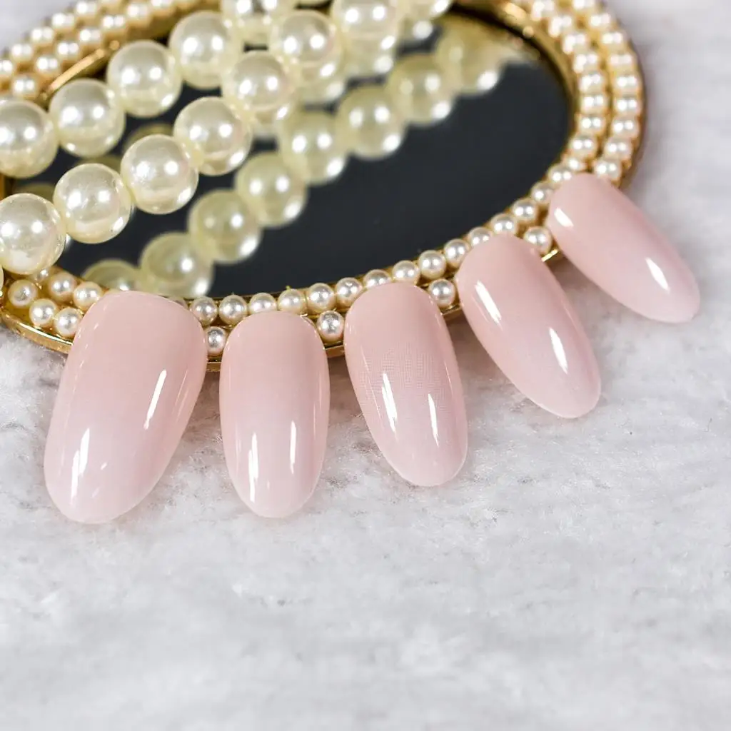 24pcs Glossy Milk White Pink Press On False Nails Medium Length Almond Reusable Acrylic Nail Art Tips Fake Fingernails