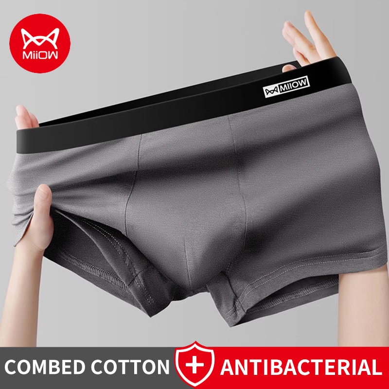  MiiOW 3Pcs Cotton Men Underwear Antibacterial Crotch Men's Panties Breathable Man Underpants Solid Comfortable Mens Boxer Briefs 