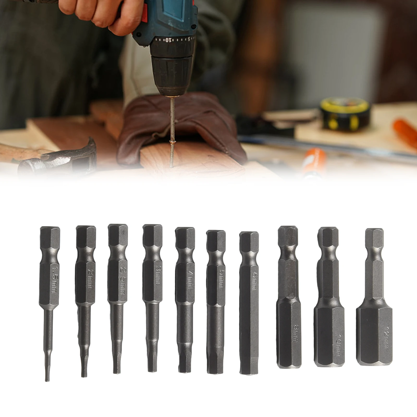 

10pcs 1/4 Hex Shank Magnetic Head Screw Driver 50mm H1.5-H12 Alloy Steel Magnetic Screwdriver Bits Fits Hand Electric Drill