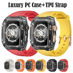 Luxury Transparent Case for Apple Ultra Watch 49mm 44mm 45mm Modification Kit for iwatch series 9 8 7 SE 6 5 4 Rubber Band+Cover