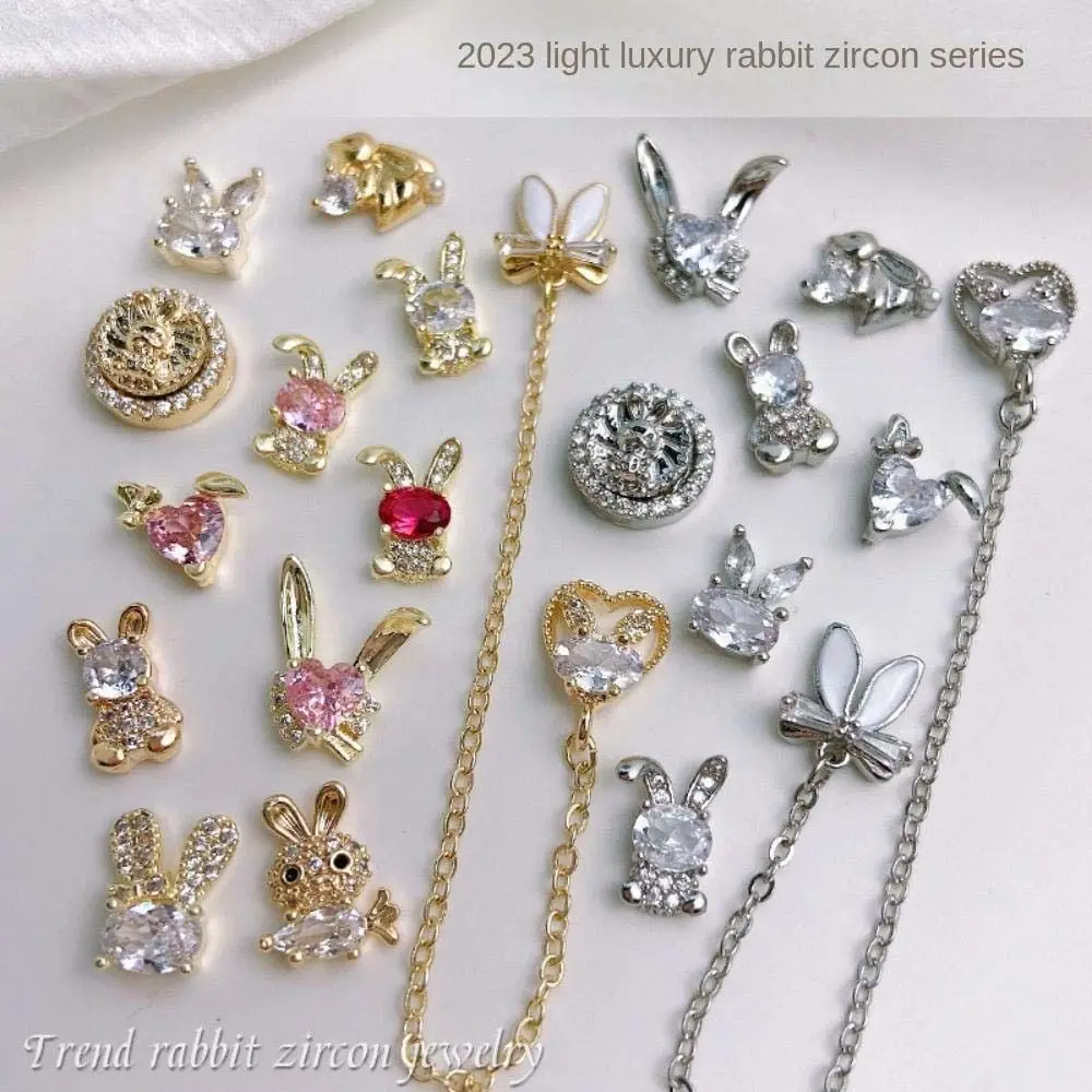 Heart Zircon Nail Drill Chinese New Year Nail Decorations Chinese Nail Charms Rabbits Nail Rhinestones Manicure Accessories