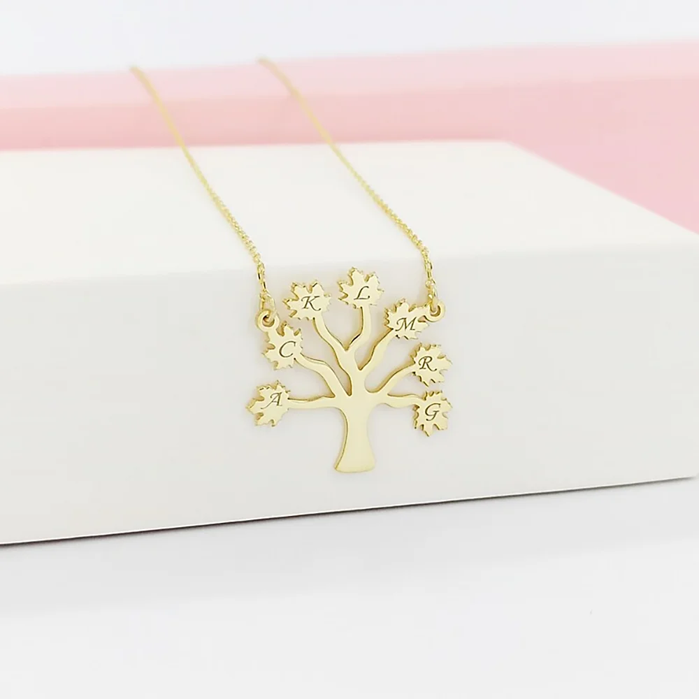 Customized Necklace for Women Gold Color Life Tree Pendant Necklaces Handwritten Letter Chains Choker Fashion Jewelry Gifts