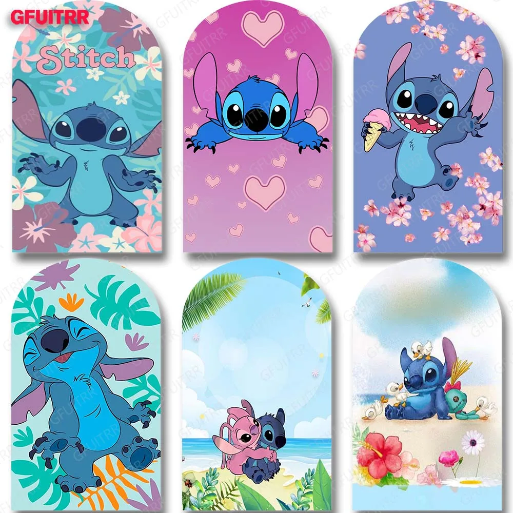 Lilo & Stitch Arch Backdrop Cute Cartoon Photography Background Kid Birthday Party Doubleside Print Fabric Photo Props