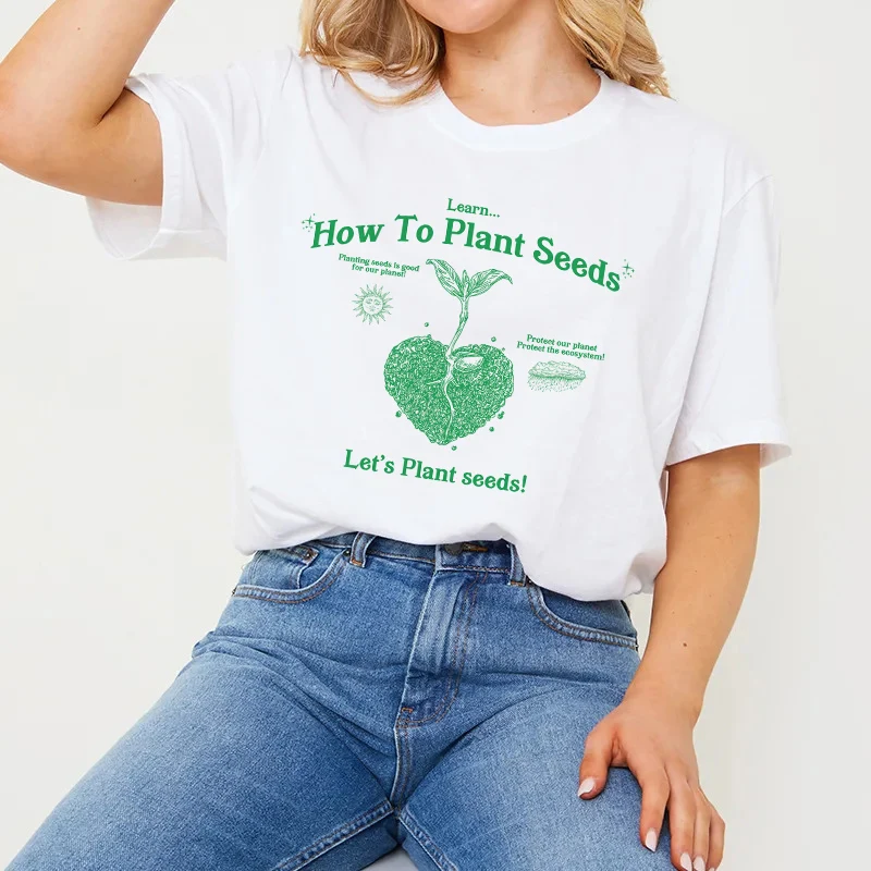 Plant Seeds Female Garden Plant Lover T Shirt Cute Vegan Earth Day Graphic Tees Women Summer Loose Vintage Aesthetic T-Shirt Top