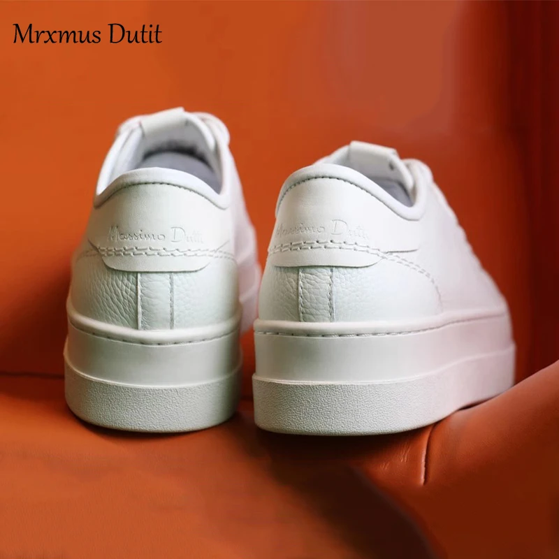 Mrxmus 2023 Autumn New Women Genuine Leather White Flats Shoes Solid Basic Sneaker Versatile Casual Simple Skate Shoes Female