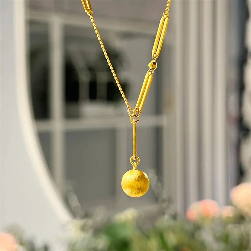 

Women's AU750 18K Gold Necklace, Matte Small Gold Ball Design, Elegant Clavicle Chain, Versatile Fashion Jewelry Gift For Her