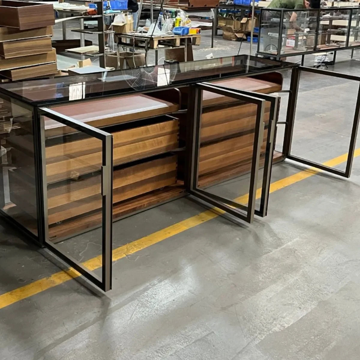 Designer Home Premium Black Walnut Glass Tea Cabinet