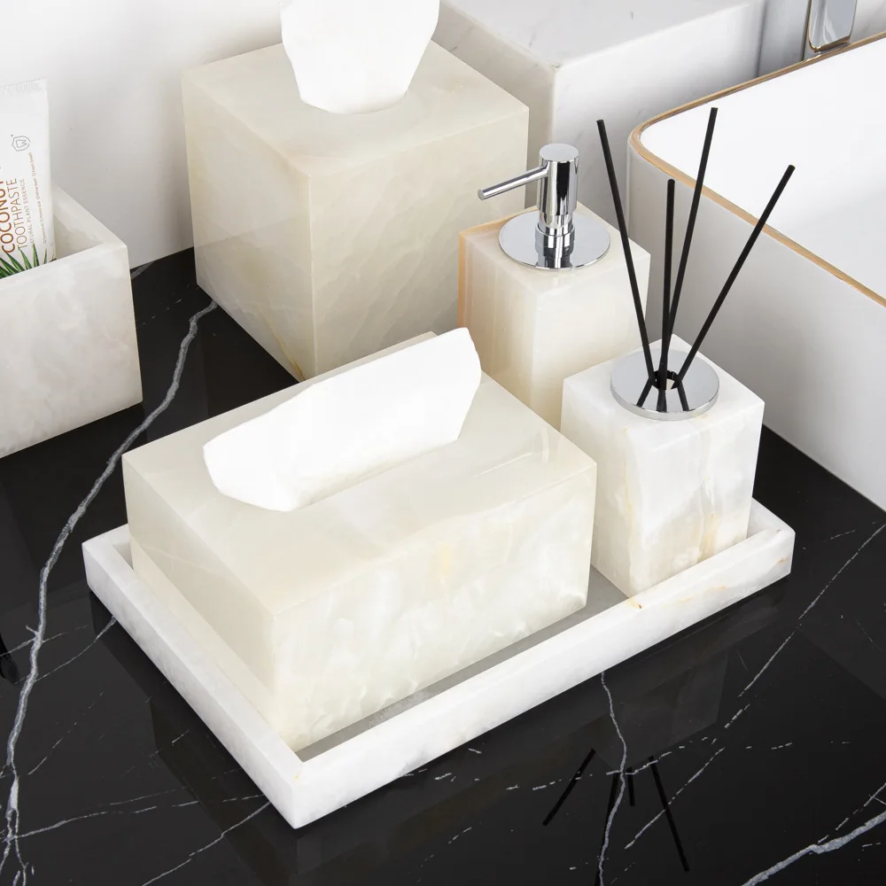 Pitaya Flower Marble Bathroom Accessories Set Soap Dispenser Toothbrush Holder Cup Vanity Tray Jewelry Organizer for Home Hotel