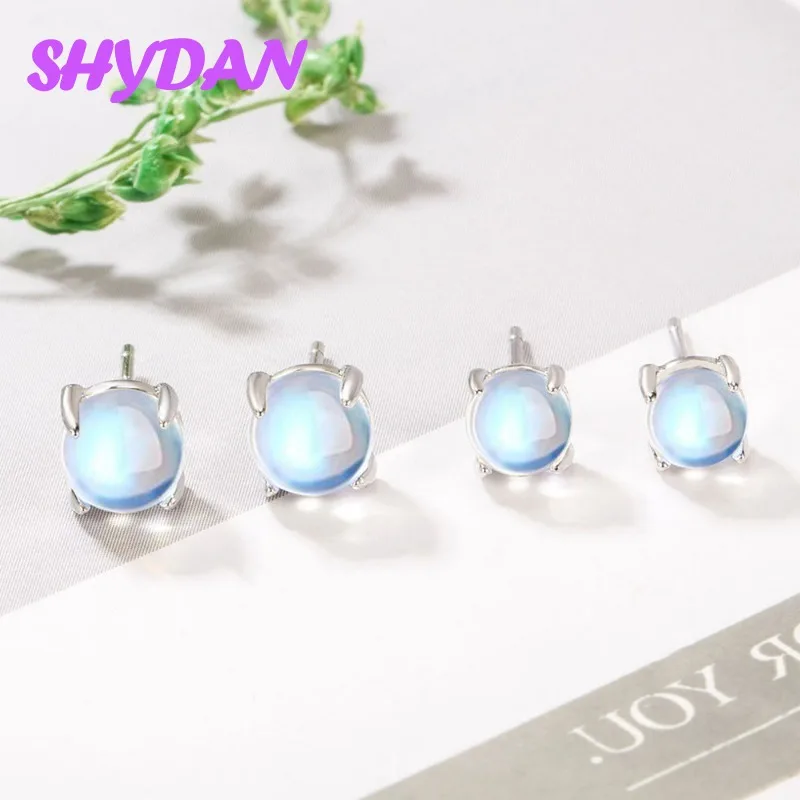 

SHYDAN 925 Sterling Silver Silver Cute Moonstone Stud Earrings for Women Fashion Jewelry