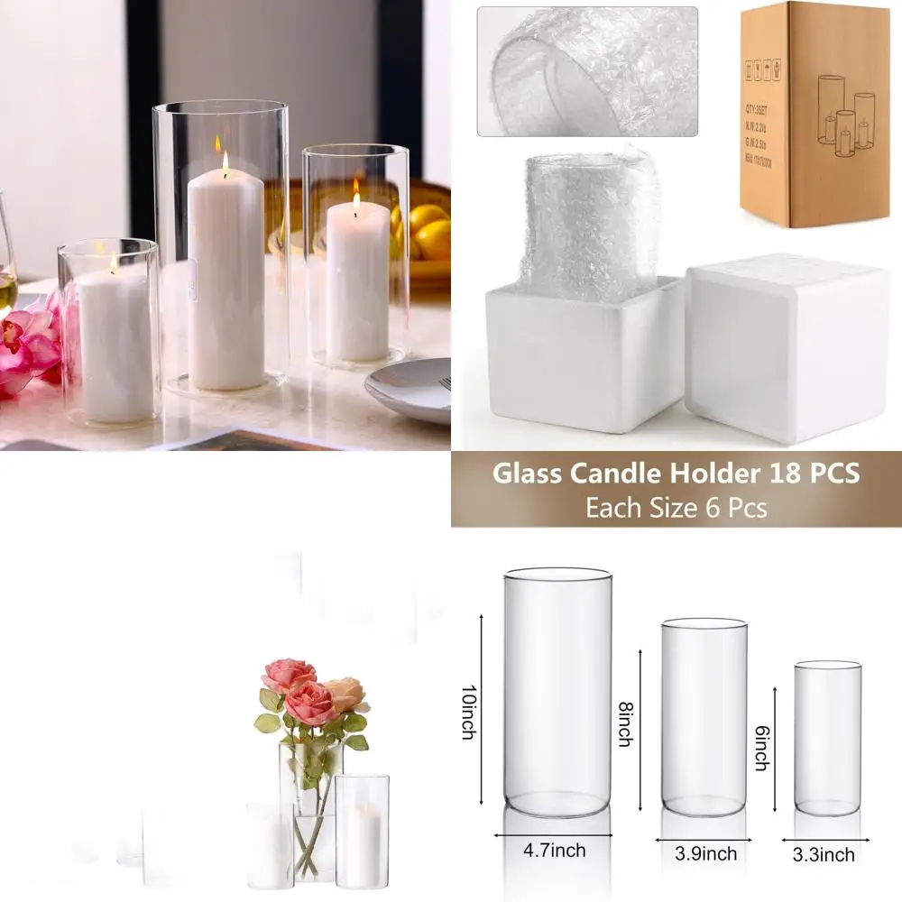 

Set of 18 Clear Glass Pillar Candle Holders, Cylinder Vases for Wedding Party Decorations